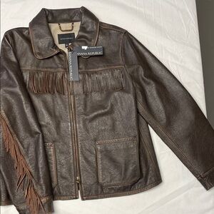 Banana Republic Dark Brown Fringe Leather Jacket